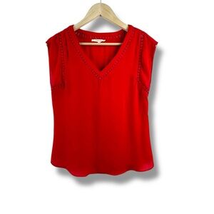 41 Hawthorn Size S Sleeveless Crochet Trim Blouse Top Red Relaxed Fit Bohemian